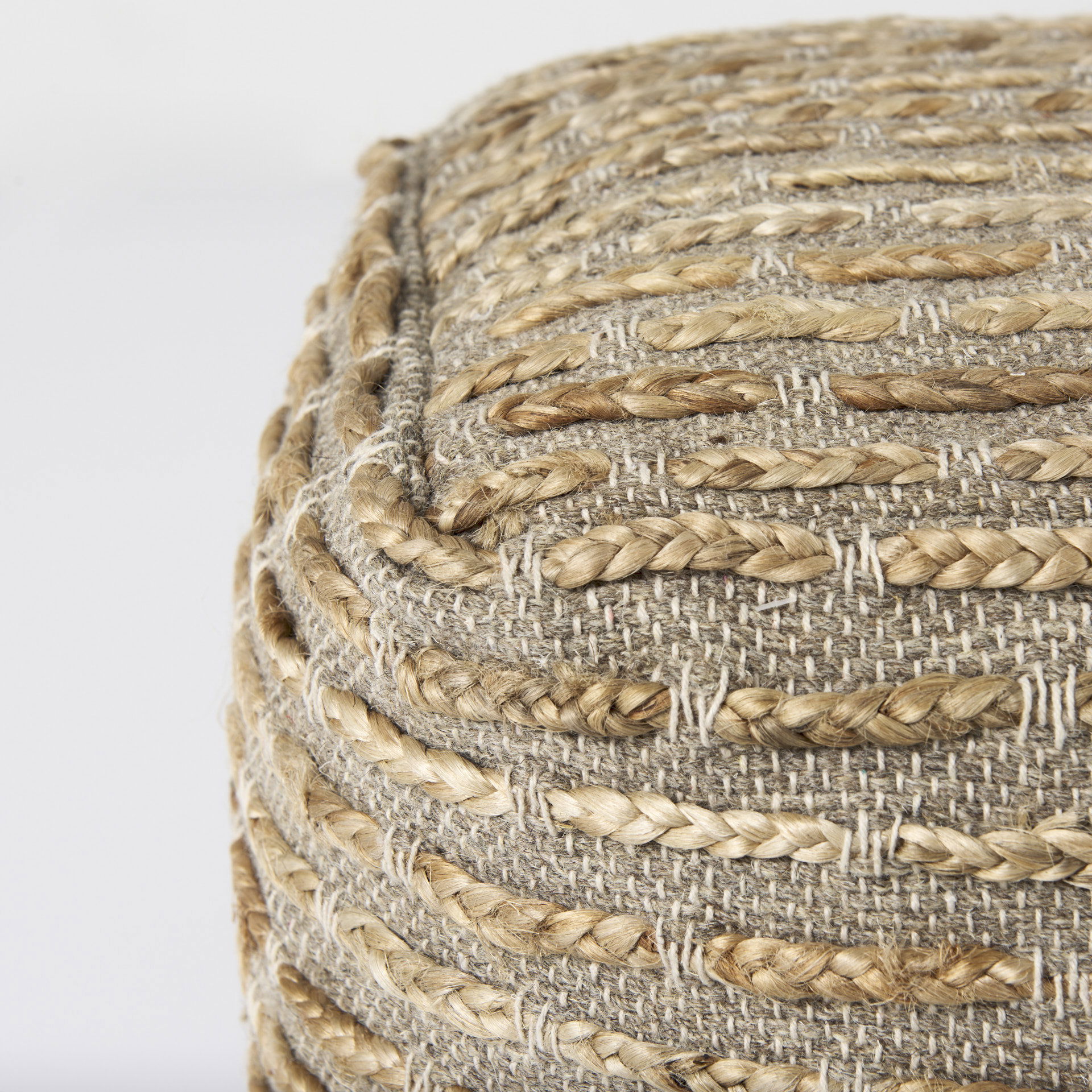 Binita    Gray/Brown Hemp Wool and Cotton Pouf, Ottoman by Mercana, 16" length x 16" width x 16" height View 7