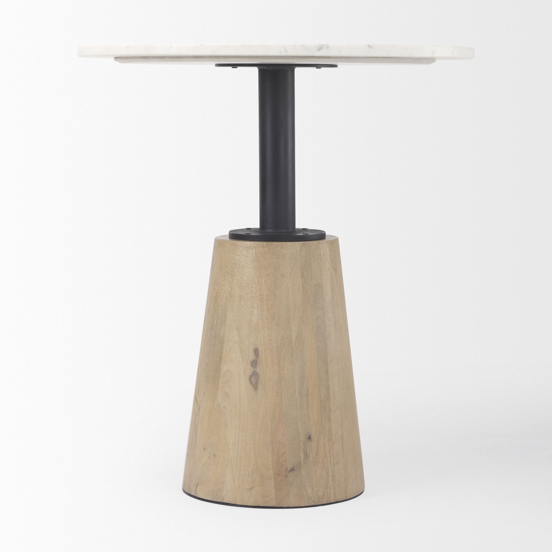 Maxwell 32' Round White Marble Tabletop with Blonde Wood & Black Metal Accent Pedestal Bistro Table large image 