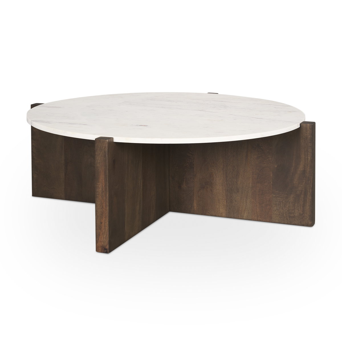 Bianca Dark Brown Wood with Marble Round Top Coffee Table, by Mercana, 48" length x 48" width x 16" height View 1