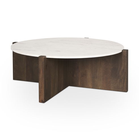 Bianca Dark Brown Wood with Marble Round Top Coffee Table
