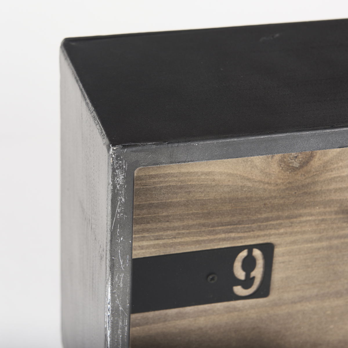 Harvey  Black Metal and Wood Rectangular Table Clock, by Mercana, 12.99" length x 4.53" width x 8.07" height View 10