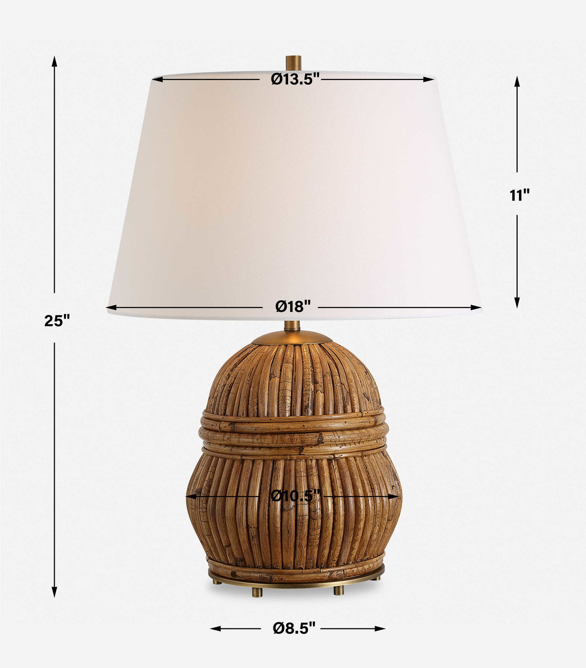 Reed Honey Rattan Table Lamp, by Uttermost, 18" width x 25" height x 18" depth View 3