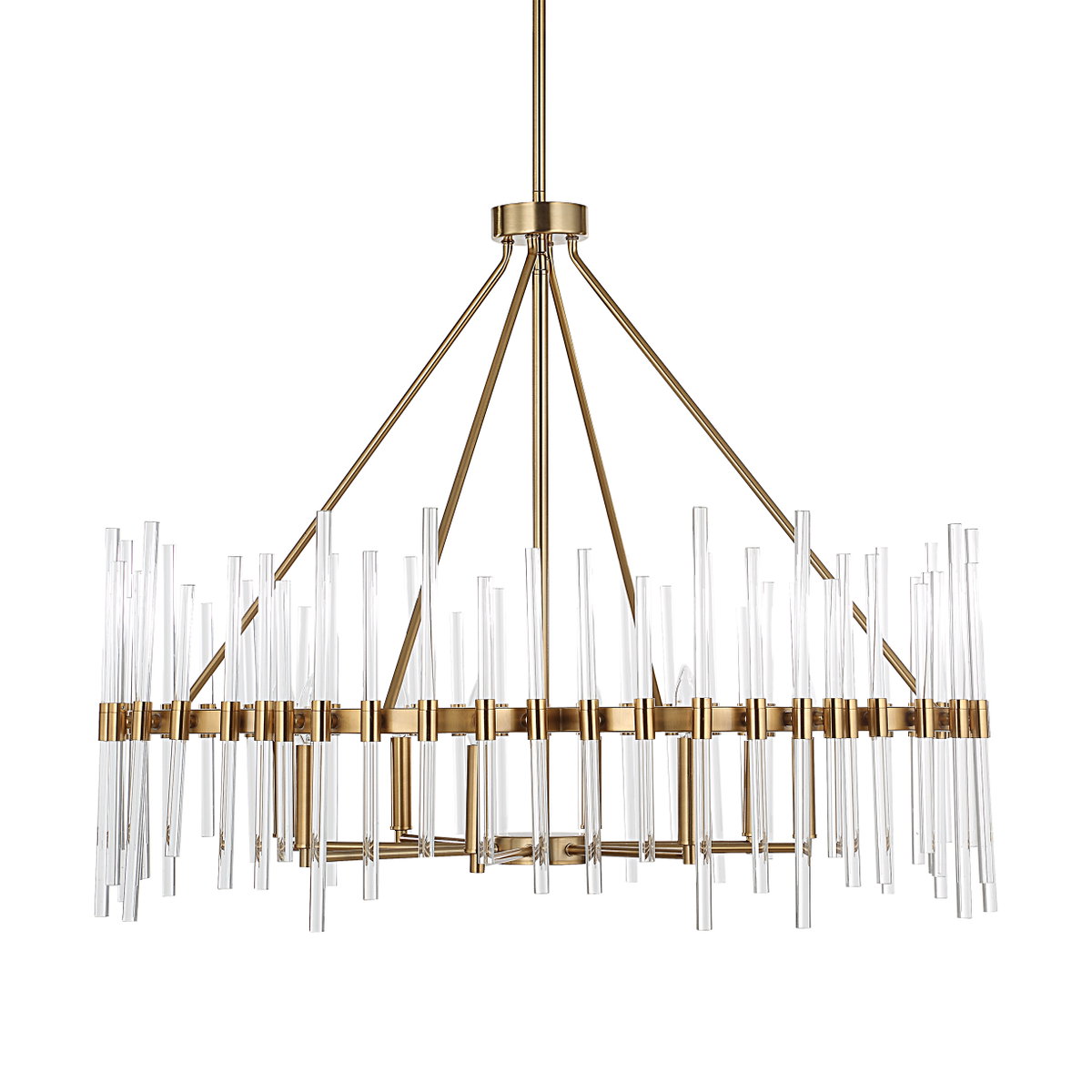 Crystal Stick 8 Light Brass Chandelier, Pendant by Uttermost, 38.75" width x 31.25" height x 38.75" diameter x 38.75" depth View 1