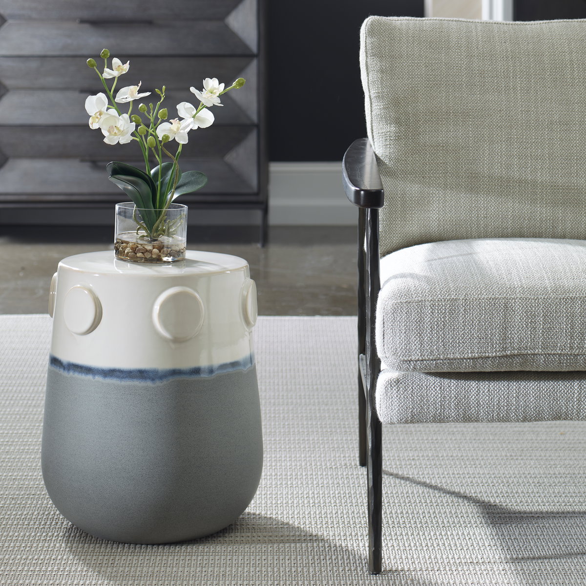 Mulvane Ceramic Garden Stool, Side & End Table by Uttermost, 14.25" width x 17.37" height x 14.25" depth View 2