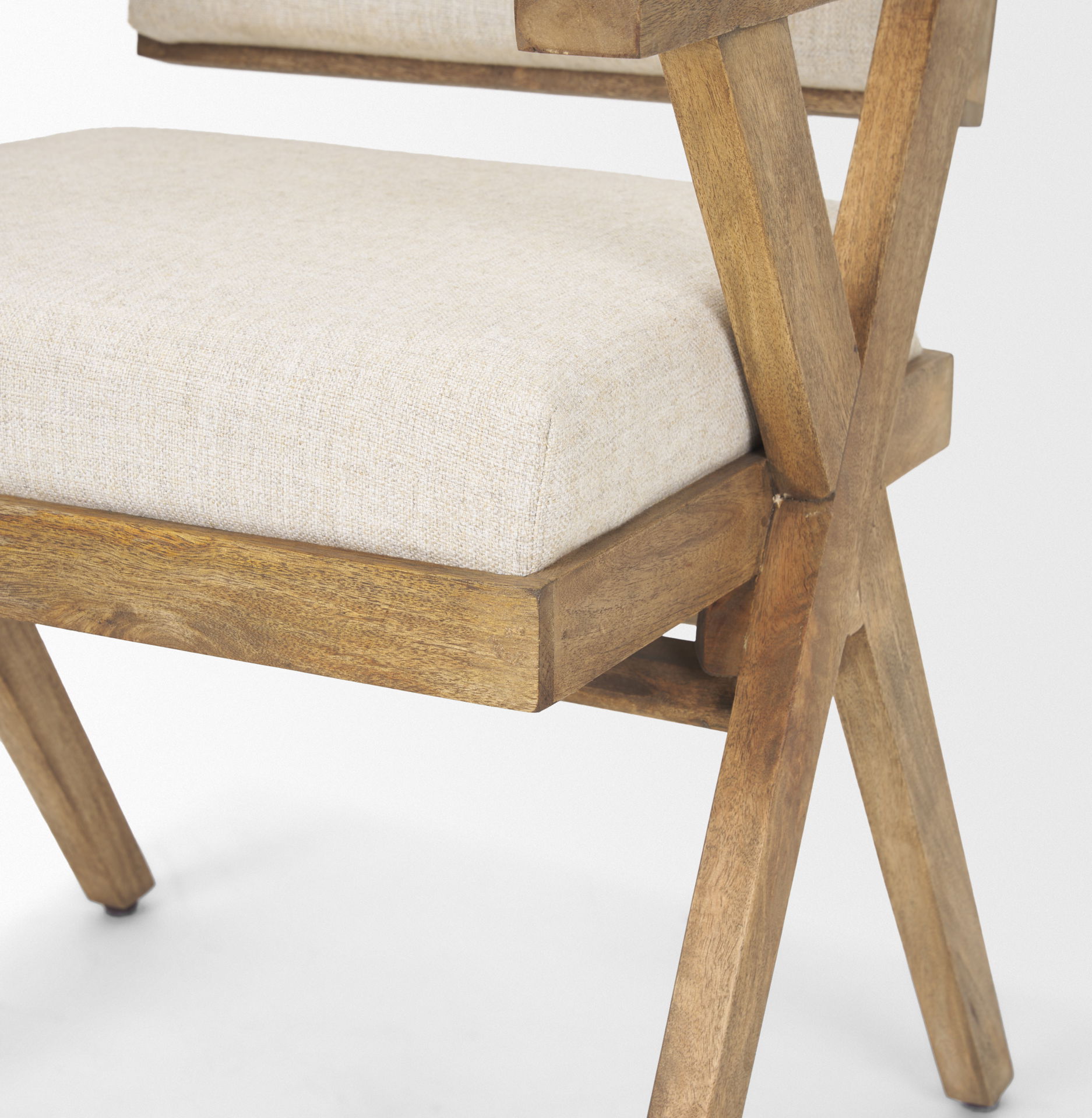 Topanga I Cream Fabric Wrap Medium Brown Wooden Frame Dining Chair, by Mercana, 23" length x 23.25" width x 31.75" height View 11