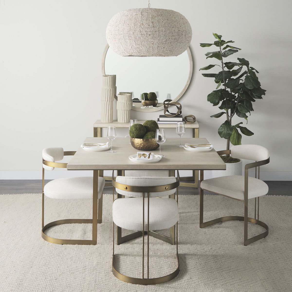 Faye 48'L x 48'W Square Dining Table | Modern | Beige Wood & Antique Gold Metal | Seats 4, by Mercana, 48" length x 48" width x 30" height View 2