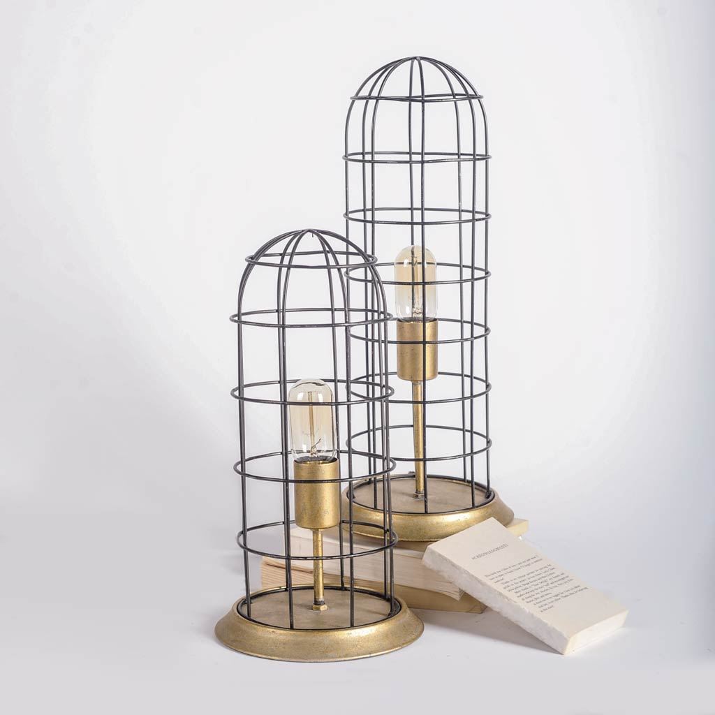 Carkner I (38'H) Gun-Metal Grey Cylindrical Metal Cage Table Lamp, by Mercana, 17" length x 17" width x 38" height View 3