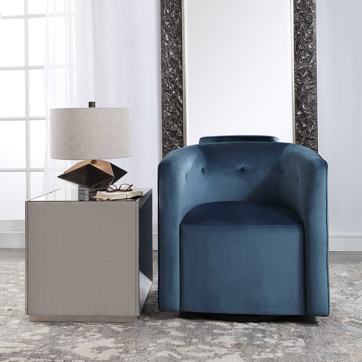 Mallorie Blue Swivel Chair, Furniture by Uttermost, 28.5" width x 30.75" height x 28.5" depth View 9