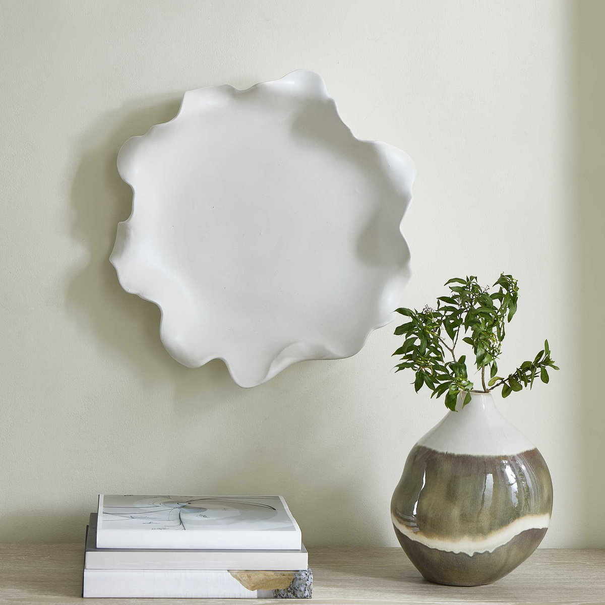 Wave Crest White Outdoor Bowl, Decorative Tray by Uttermost, 20" width x 4" height x 20" depth View 4