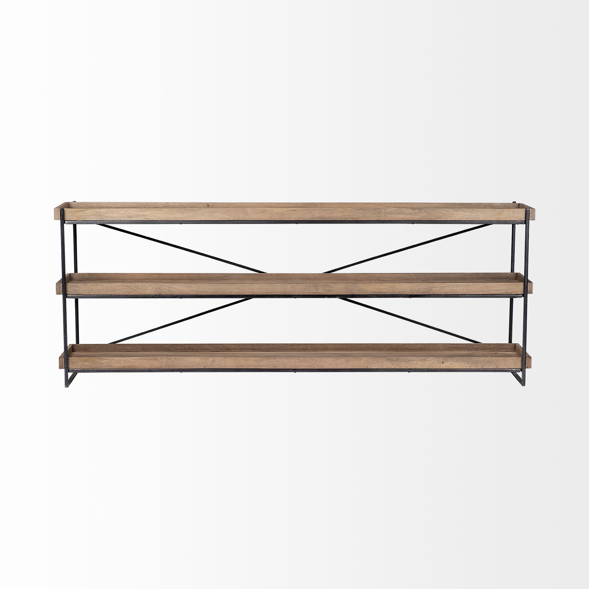 Trey I 80L x 16W Brown Wood and Black Iron Console Table large image 