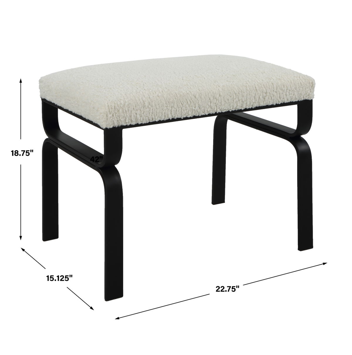 Diverge White Shearling Small Bench, Benche by Uttermost, 22.75" width x 18.75" height x 15.12" depth View 3
