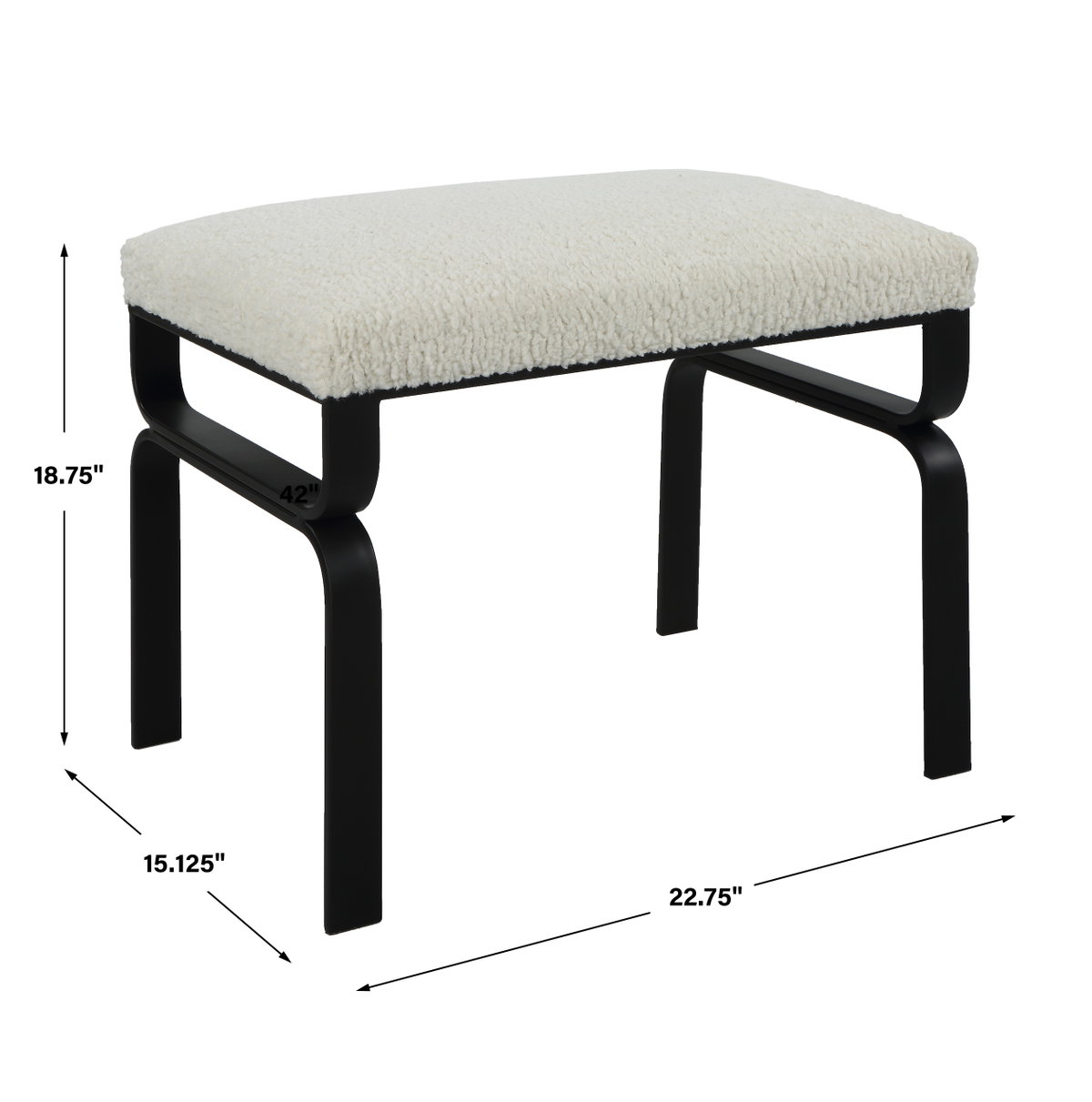 Diverge White Shearling Small Bench, Benche by Uttermost, 22.75" width x 18.75" height x 15.12" depth View 3