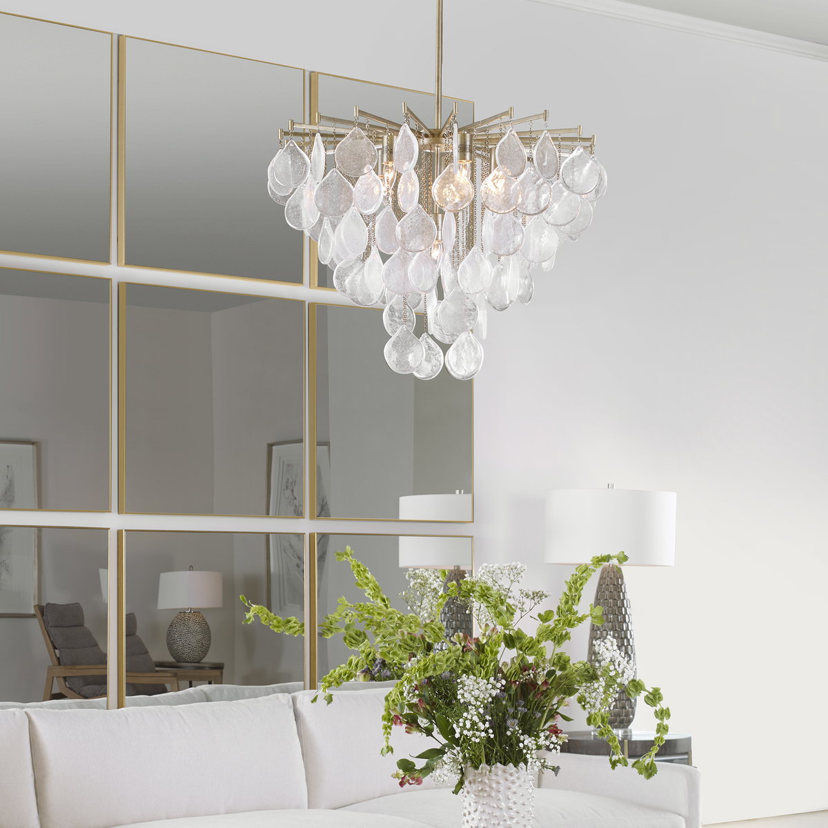 Goccia 6 Light Tear Drop Glass Pendant, by Uttermost, 28.75" width x 23" height x 28.75" diameter x 28.75" depth View 9