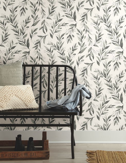 Magnolia Home Olive Branch Charcoal Peel & Stick Wallpaper