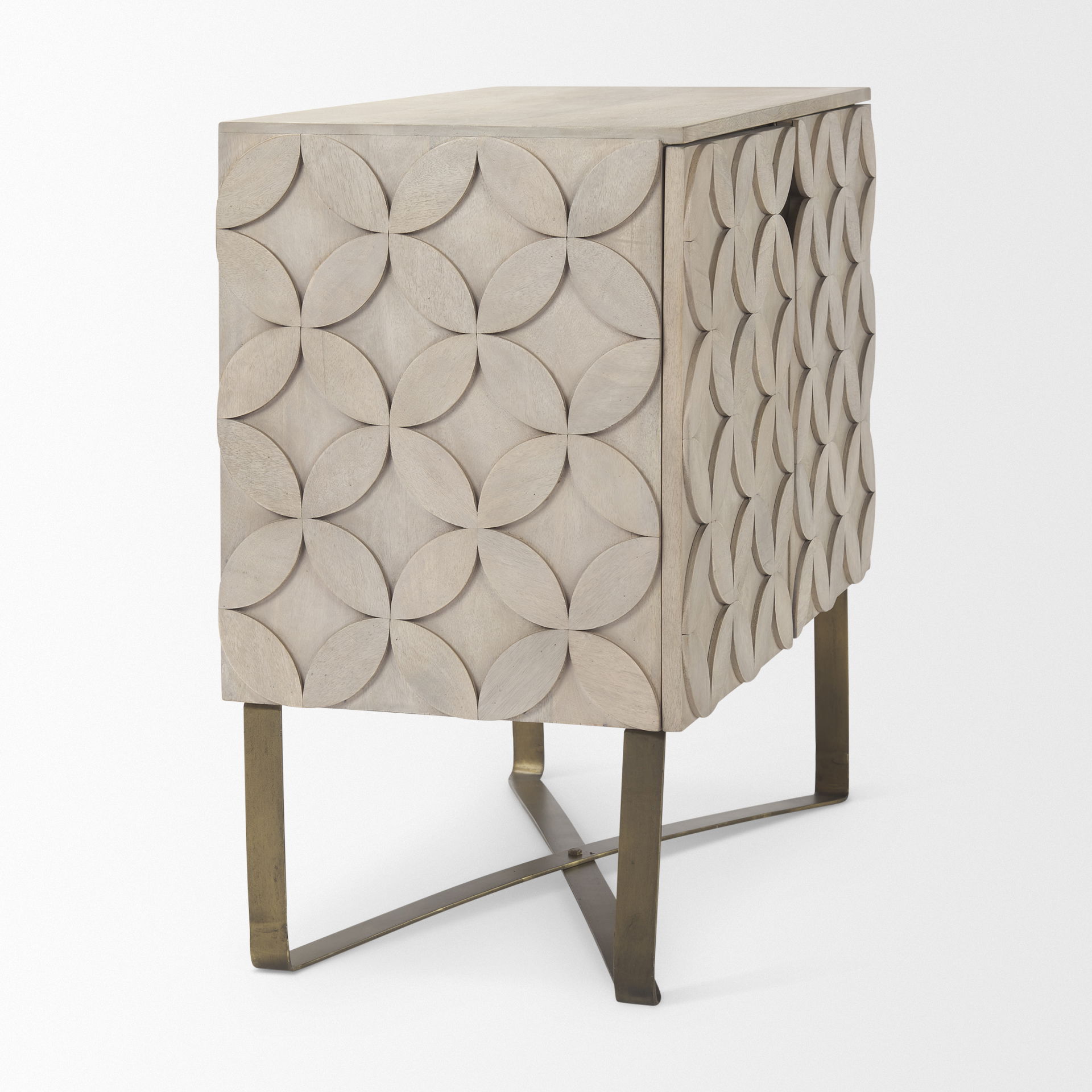 Excelsior 36.0L x 18.0W x 32.5H Light Brown Wood Gold Iron Base Accent Cabinet large image 