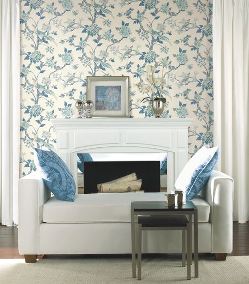 Fanciful Blue & White Wallpaper