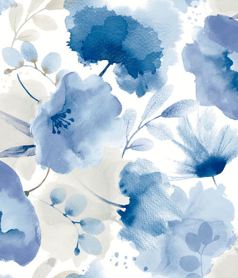 Watercolor Bouquet Cobalt Wallpaper