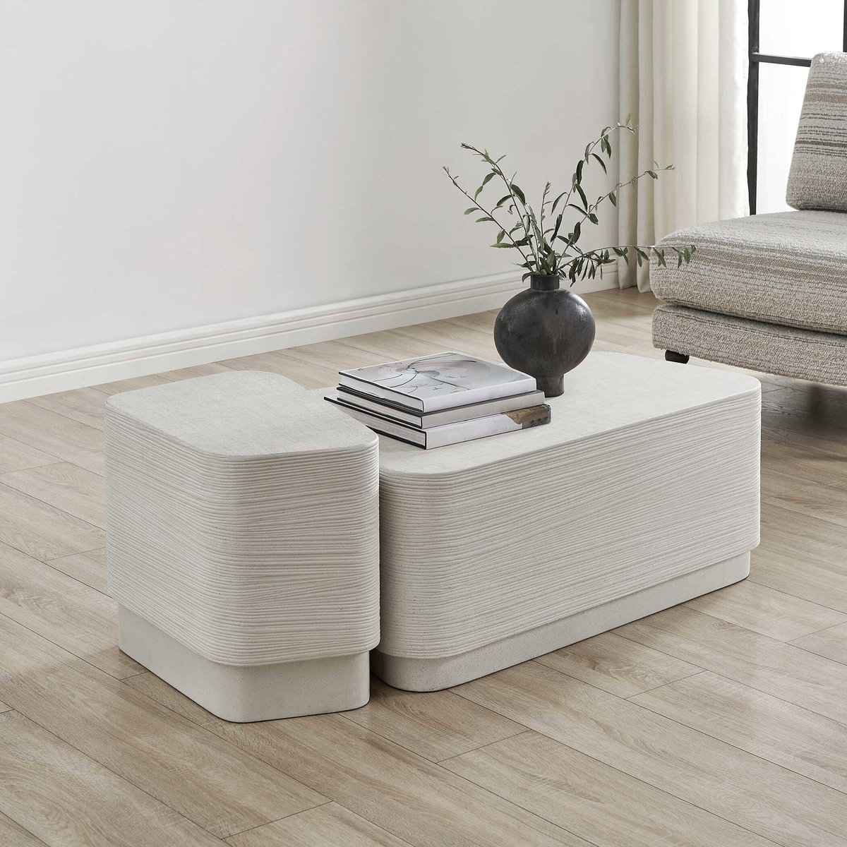 Saltwater White Concrete Coffee Table, Furniture by Uttermost, 38" width x 15" height x 23.5" depth View 6