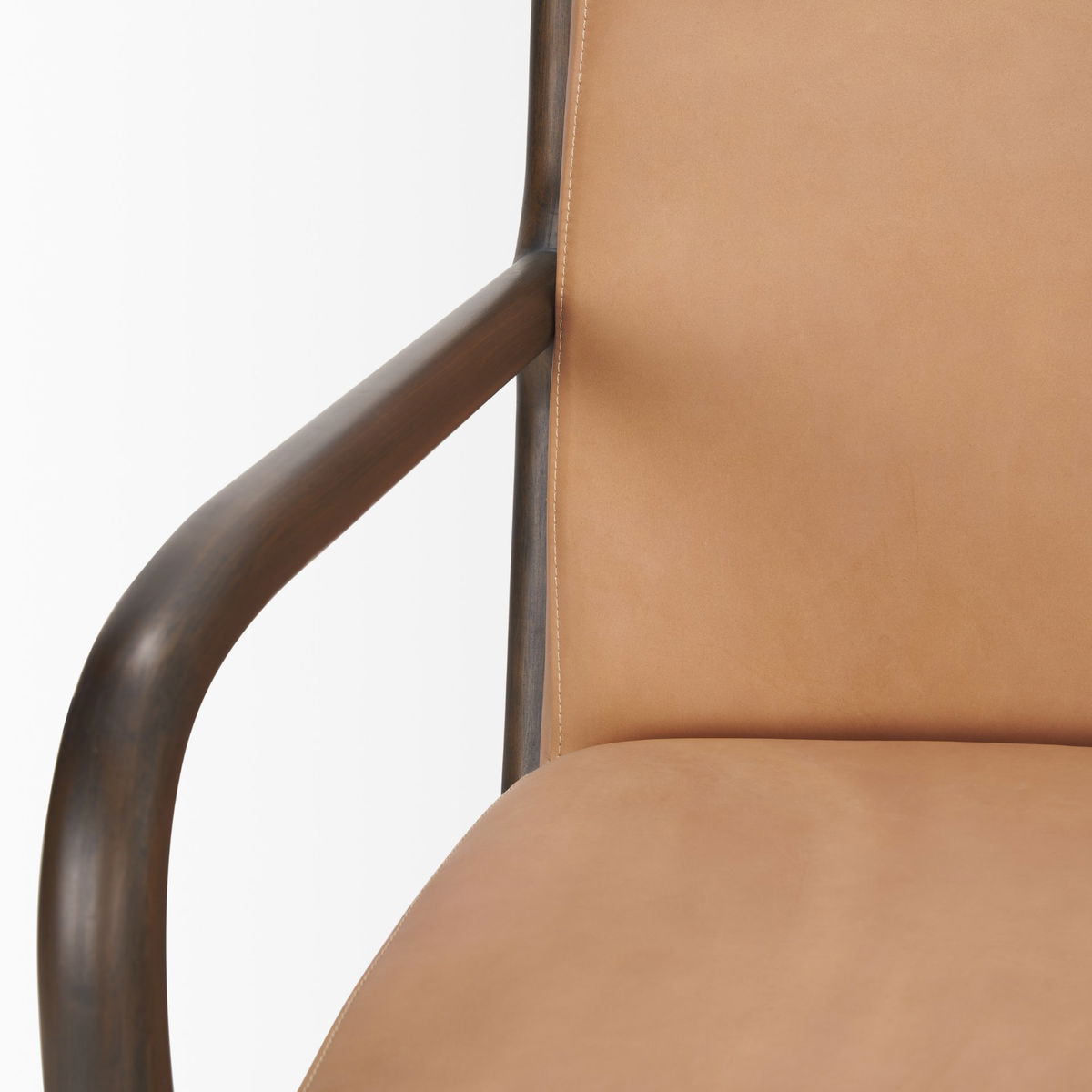 Cashel Accent Chair with Dark Brown Wood and Tan Genuine Leather, by Mercana, 32" length x 26" width x 29.5" height View 10