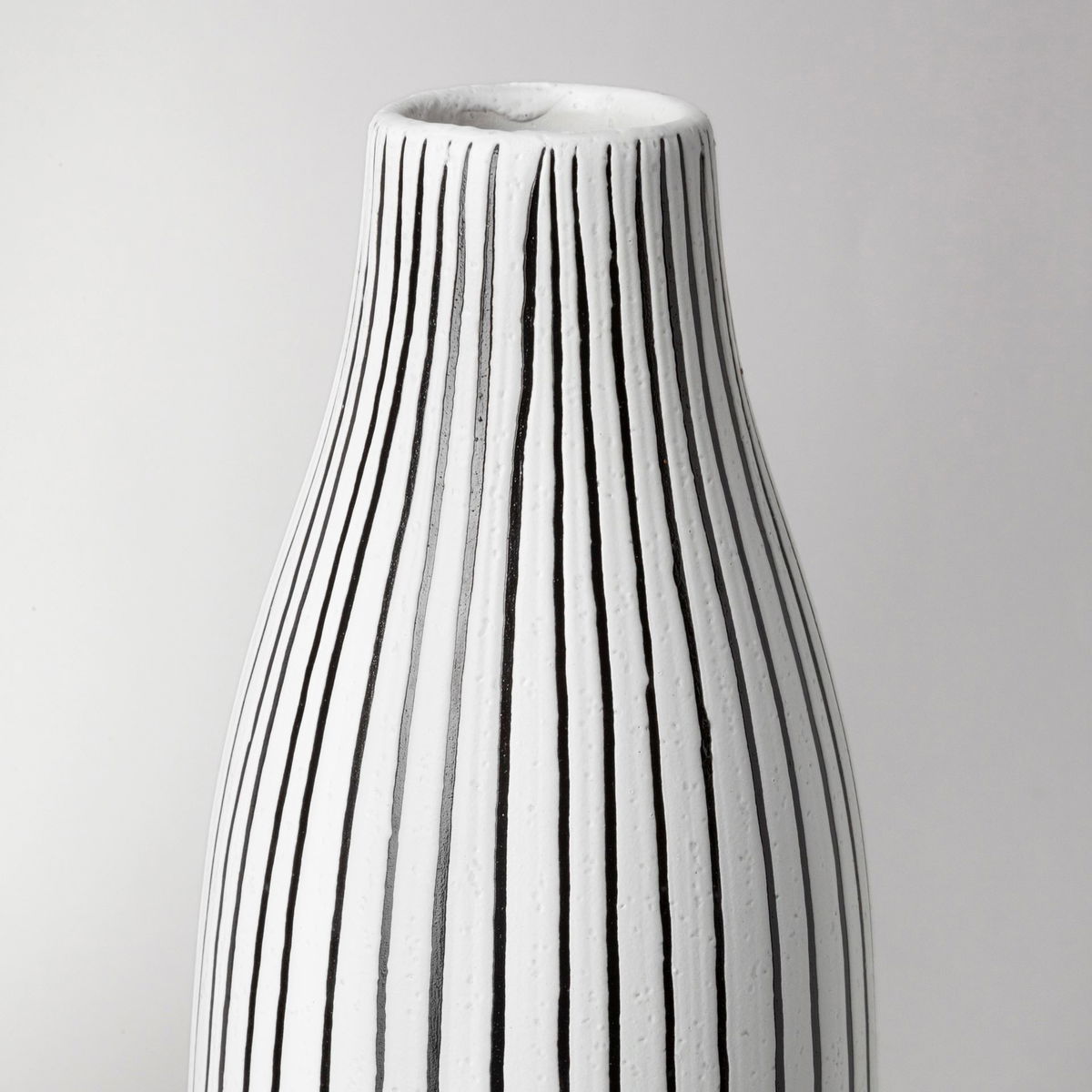 Kira I Small White Pinstripe Ceramic Vase, by Mercana, 4.92" length x 4.92" width x 17.72" height View 6