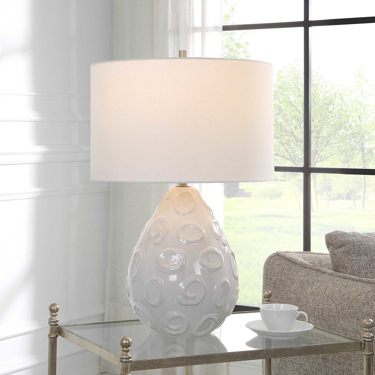 Loop White Glaze Table Lamp, by Uttermost, 1'4" width x 2'1" height x 1'4" depth View 2