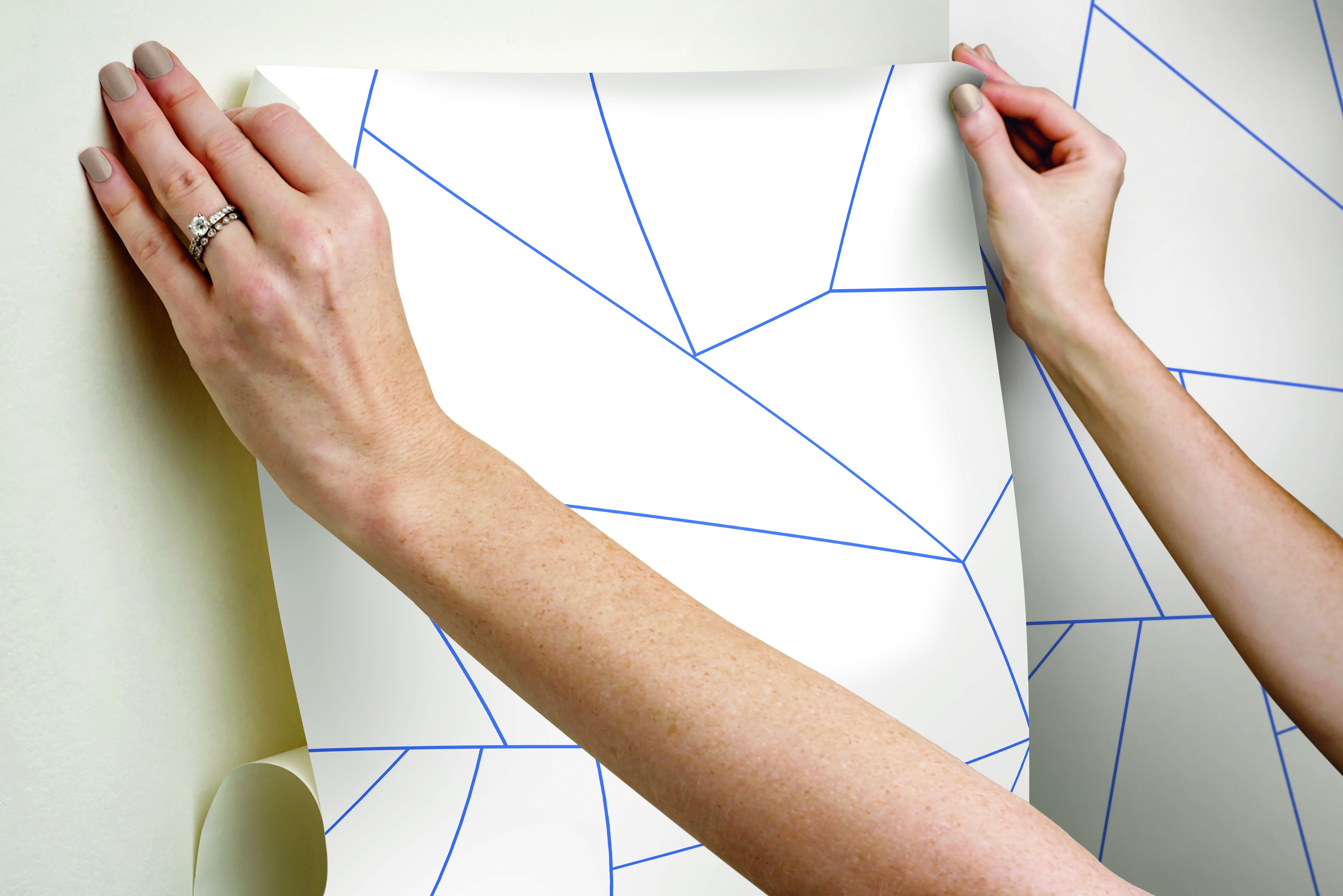 Factured Prism White & Blue Peel & Stick Wallpaper large image 