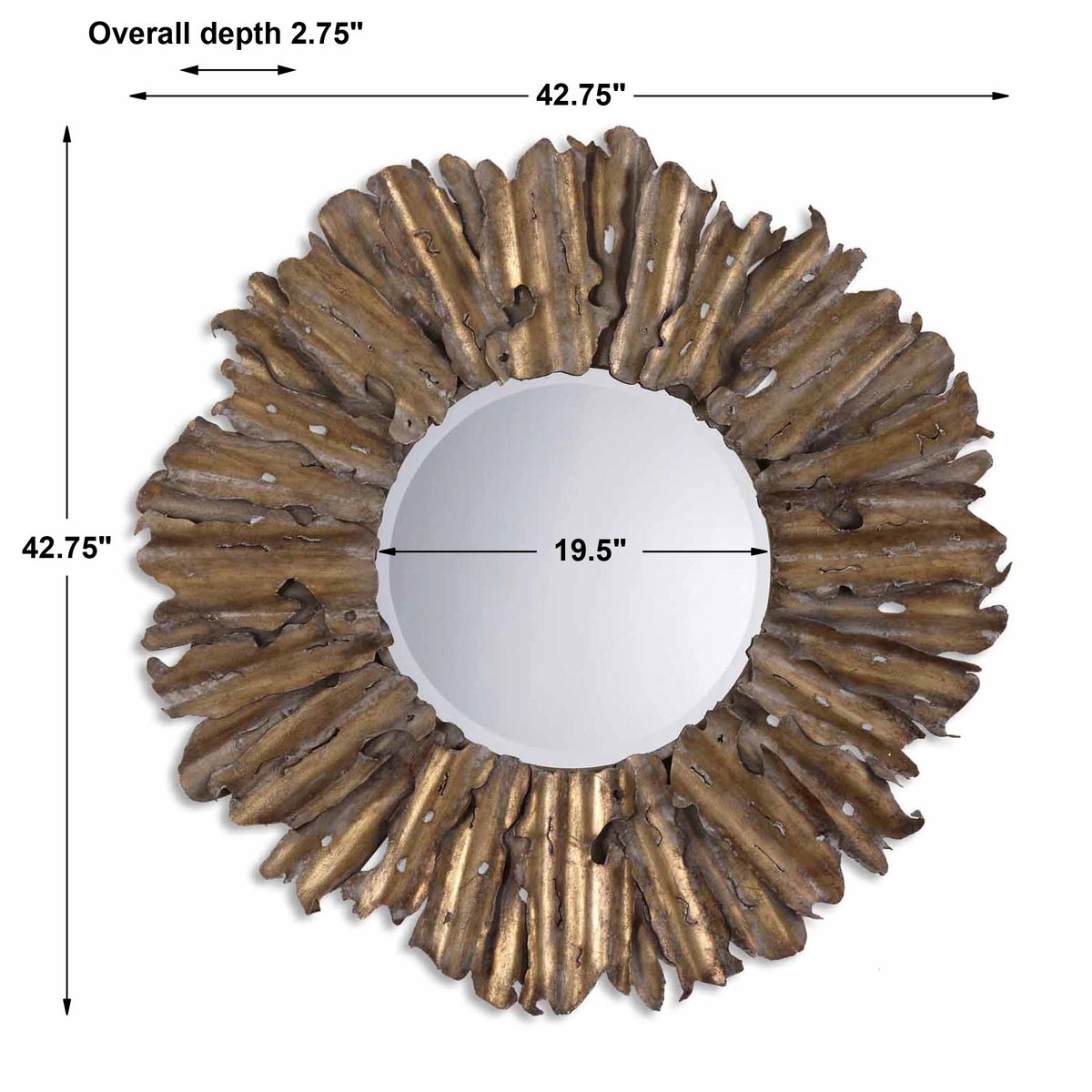 Hemani Antique Gold Mirror, by Uttermost, 3'6.75" width x 3'6.75" height x 2.75" depth View 3