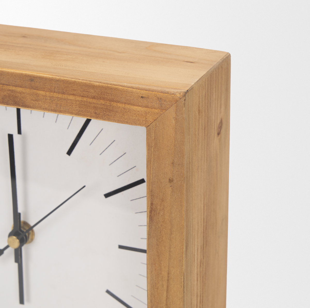 Renaya Light Brown Wood with Matte Black Metal Base Table Clock, by Mercana, 8.07" length x 2.76" width x 11.02" height View 8