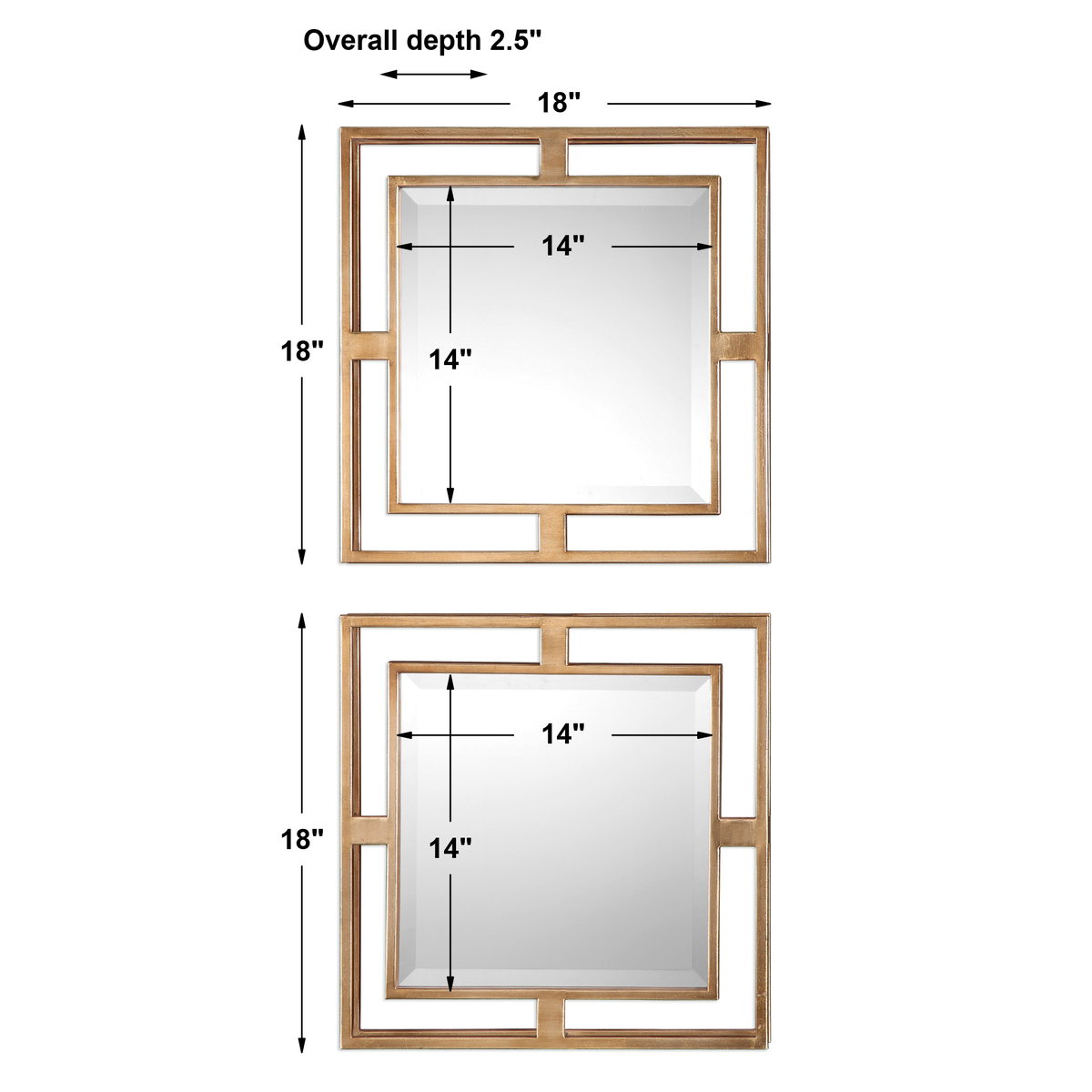 Allick Gold Square Mirrors Set/2, by Uttermost, 18" width x 18" height x 2.5" depth View 3