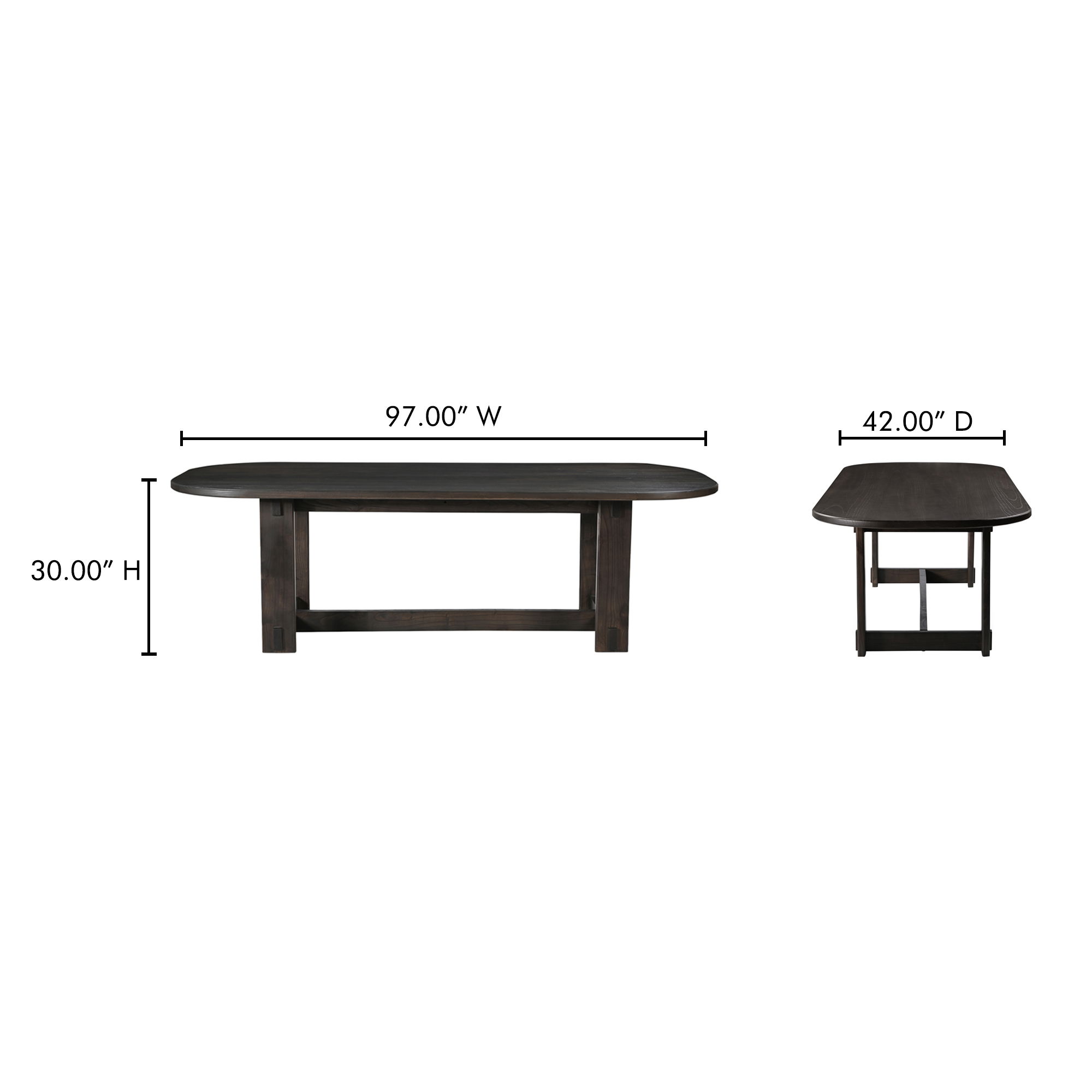 Glenn Oval Dining Table Dark Brown, by Moe's Home, 97.5" width x 30" height x 42" depth View 10
