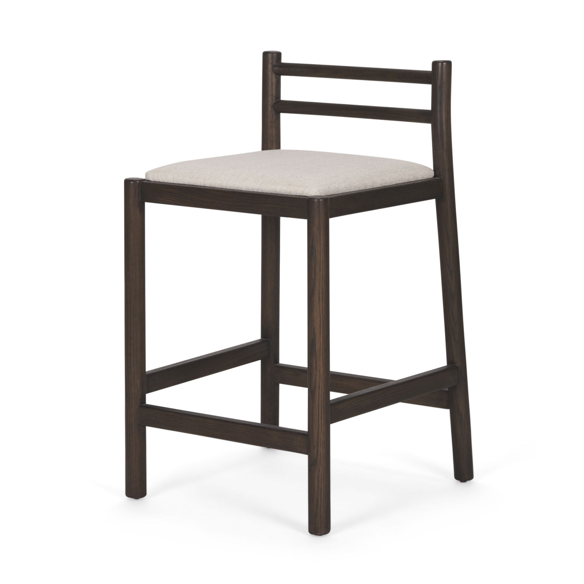 Sam Dark Brown Wood with Cream Fabric Counter Stool, Counter & Bar Stool by Mercana, 19" length x 18.25" width x 33.8" height View 1