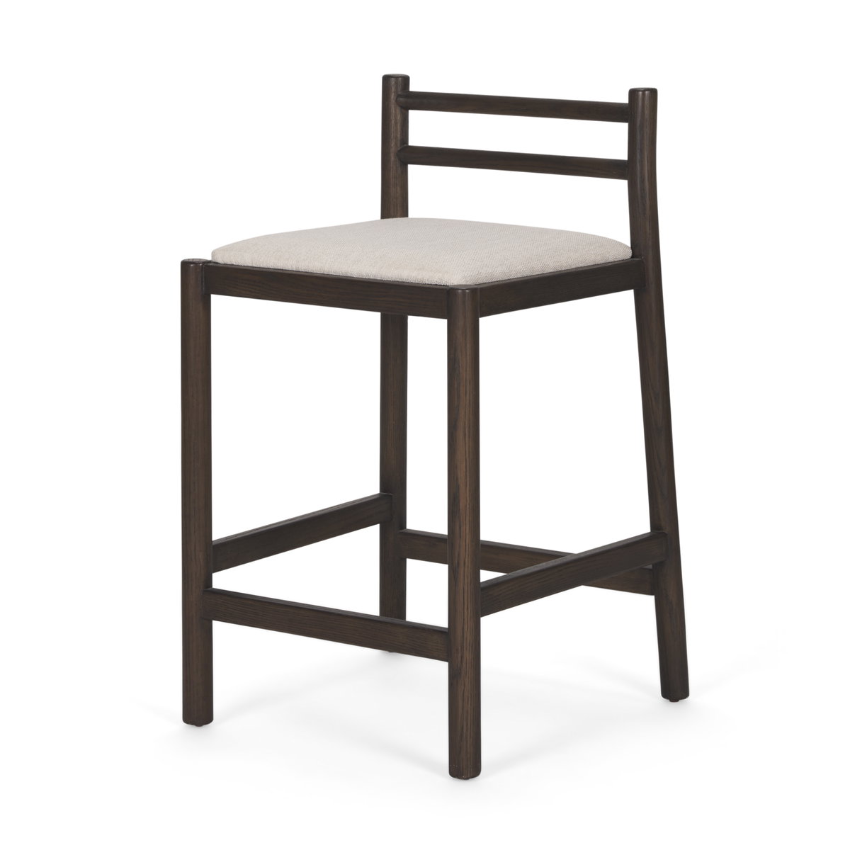 Sam Dark Brown Wood with Cream Fabric Counter Stool, Counter & Bar Stool by Mercana, 19" length x 18.25" width x 33.8" height View 1