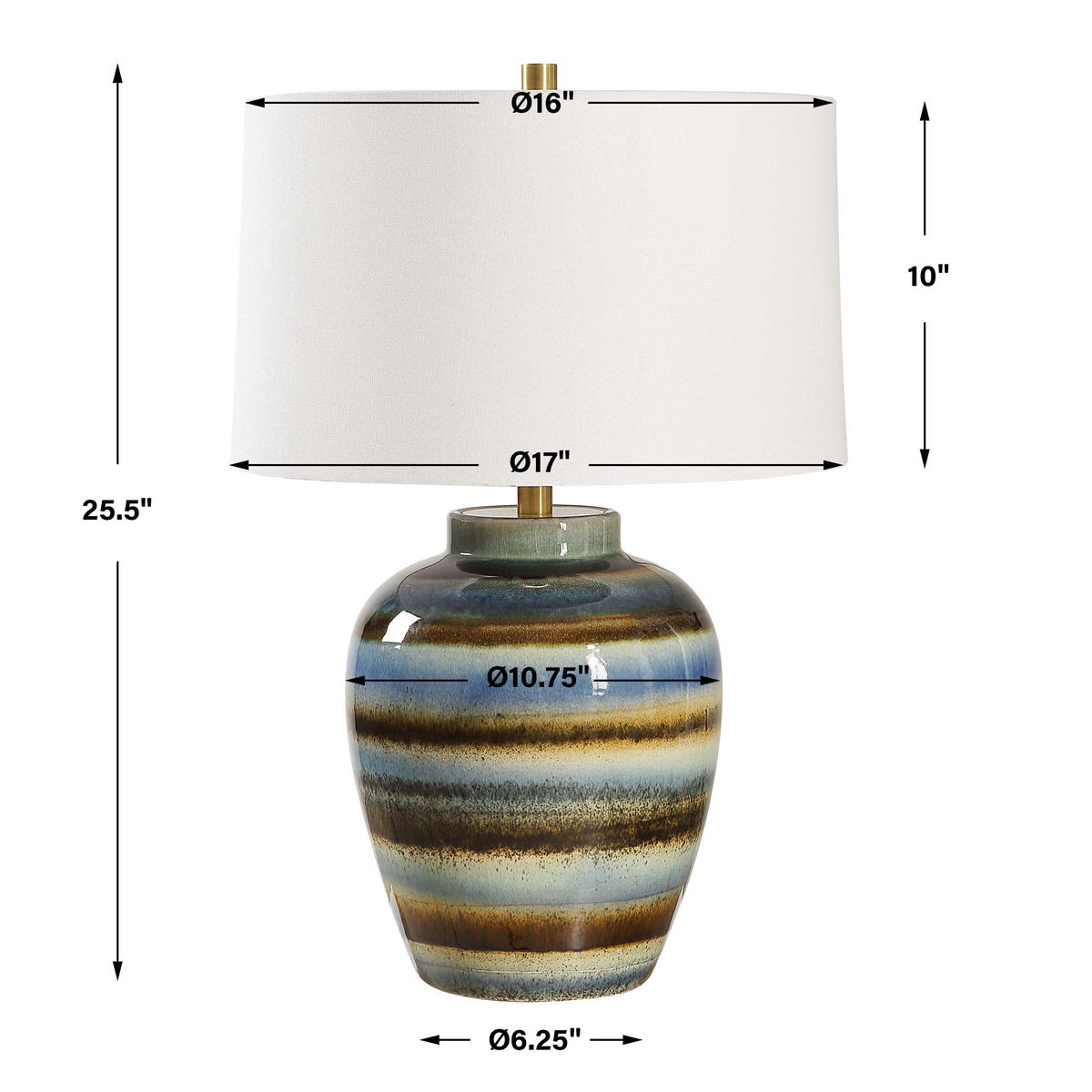 Judarn Blue Brown Table Lamp, by Uttermost, 17" width x 25.5" height x 17" depth View 3