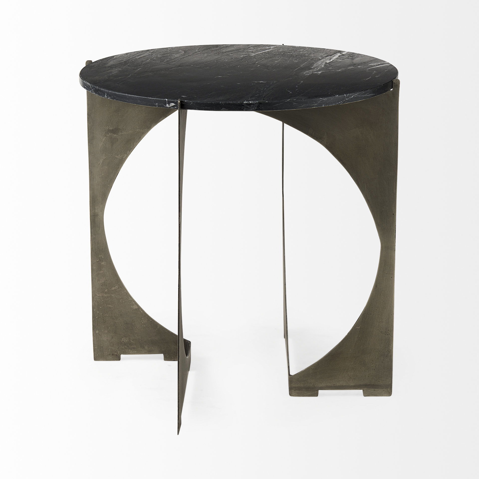 Reinhold II 21L x 21W x 21H Black Marble Top Iron Side Table, Side & End Table by Mercana, 21" length x 21" width x 21" height View 3