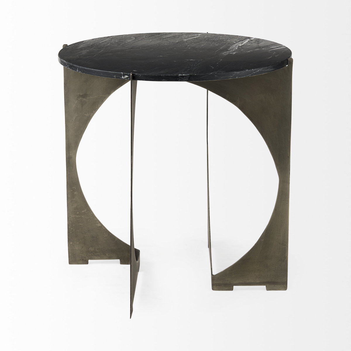 Reinhold II 21L x 21W x 21H Black Marble Top Iron Side Table, Side & End Table by Mercana, 21" length x 21" width x 21" height View 3