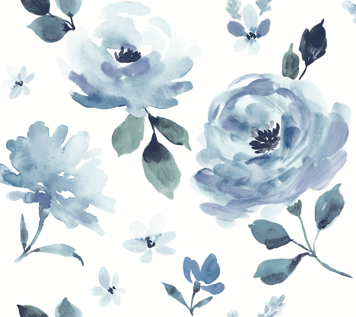 Watercolor Blooms Blue Peel & Stick Wallpaper, by York Wall, 20' length x 2'3" width x 0.02" depth