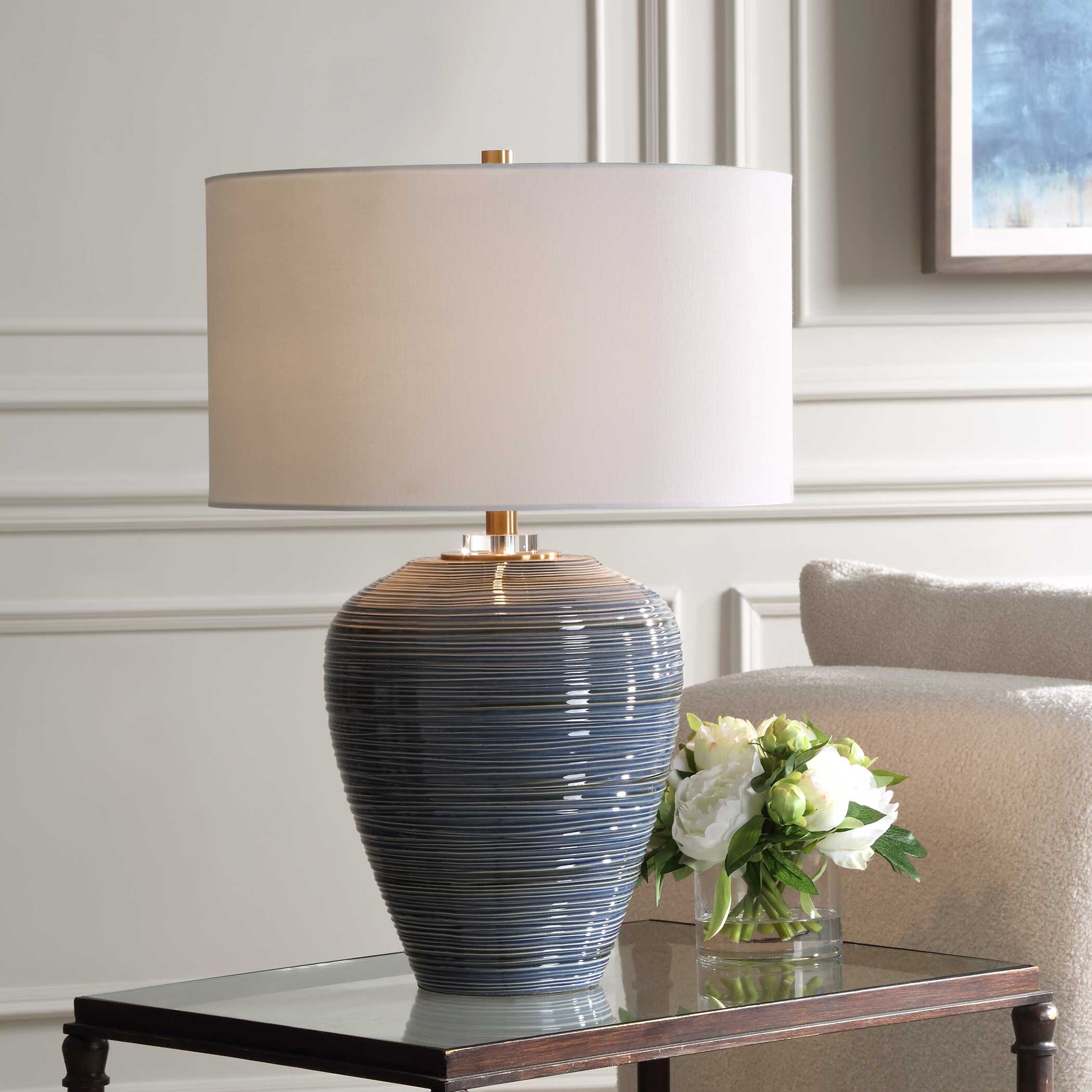 Moher Glossy Blue Table Lamp, by Uttermost, 18" width x 26" height x 18" depth View 2
