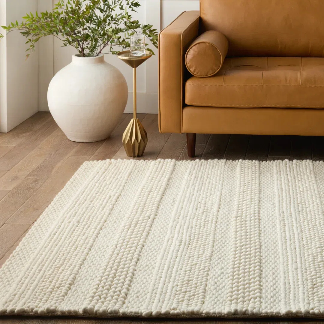 Lagom Handmade Solid Ivory Area Rug (5'X8') large image 