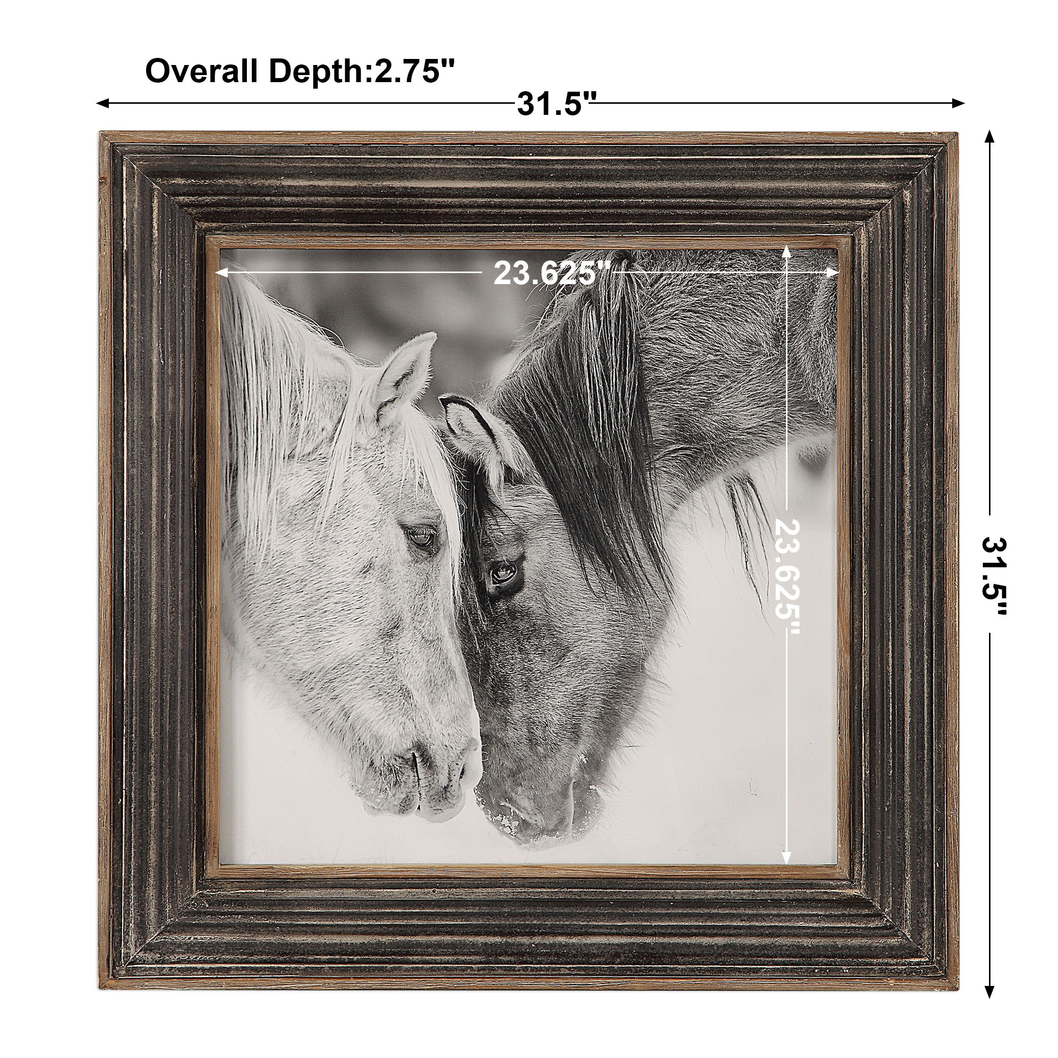 Custom Black And White Horses Print, Painting by Uttermost, 31.5" width x 31.5" height x 2.75" depth View 3