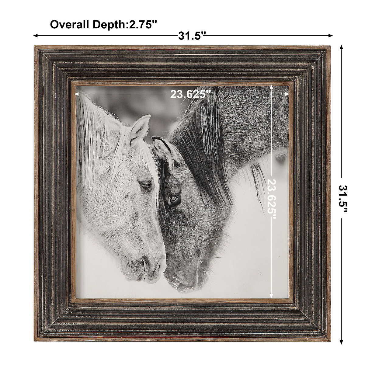 Custom Black And White Horses Print, by Uttermost, 2'7.5" width x 2'7.5" height x 2.75" depth View 3