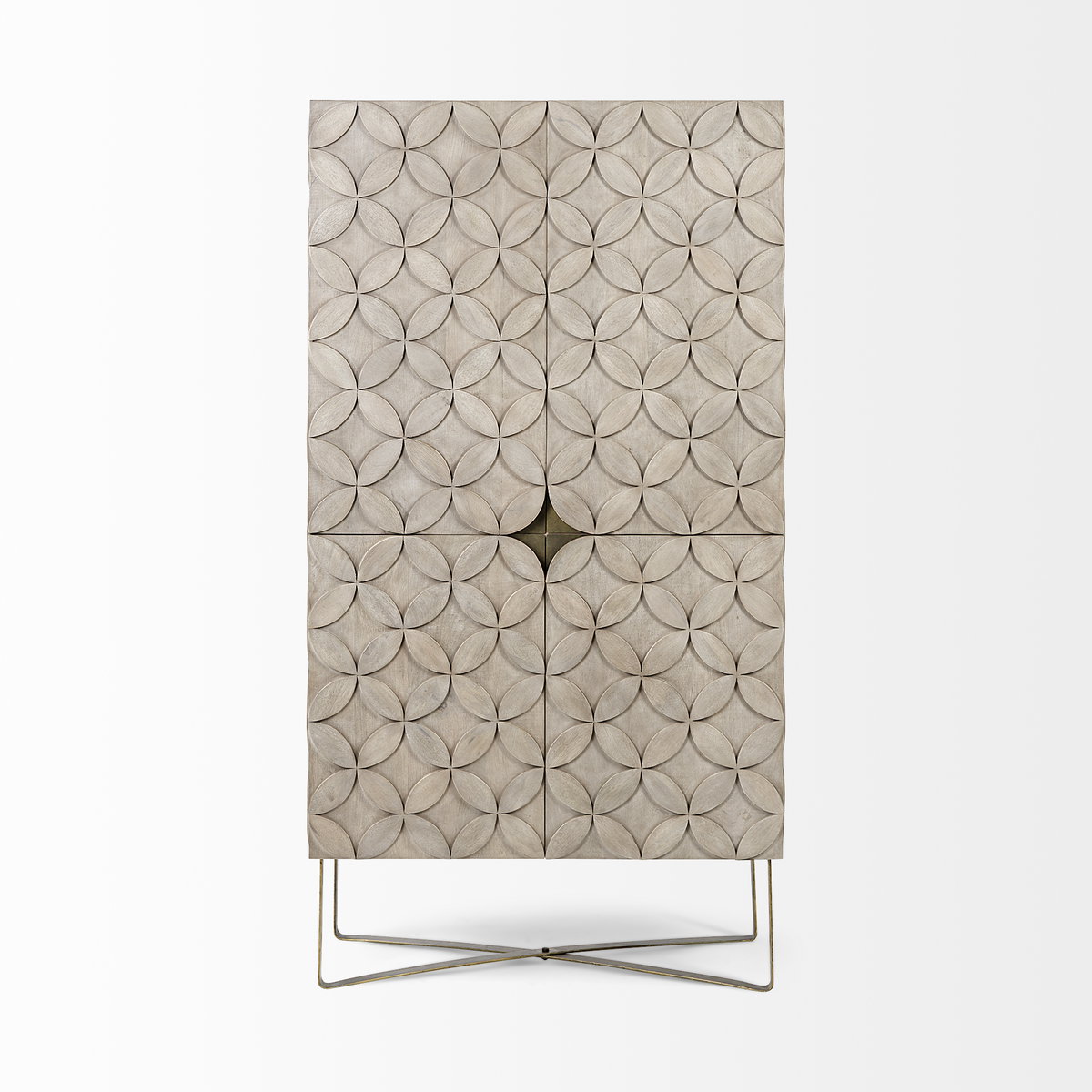 Excelsior II 68.1' H Light Brown Wood Gold Iron Base Storage Cabinet, Cabinets & Sideboard by Mercana, 36.22" length x 18.25" width x 66" height View 3
