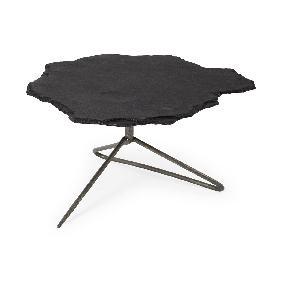 Pinera 37'x33' Black Slate With Iron Base Coffee Table, by Mercana, 37" length x 33" width x 18" height View 1