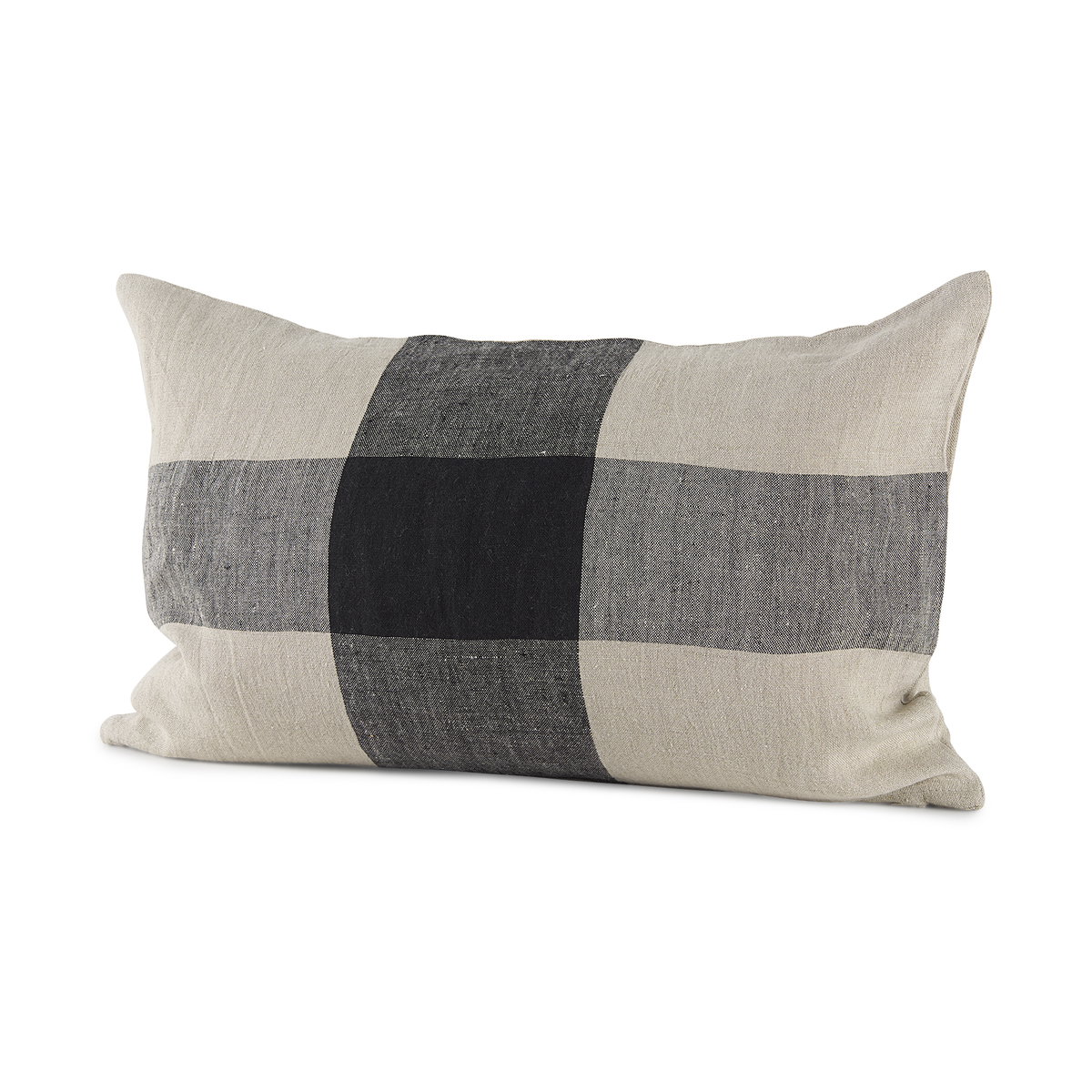 Raquel 13x21 Beige and Black Fabric Plaid Pillow Cover, Decorative Pillow by Mercana, 13" length x 21" width x 0.2" height View 1