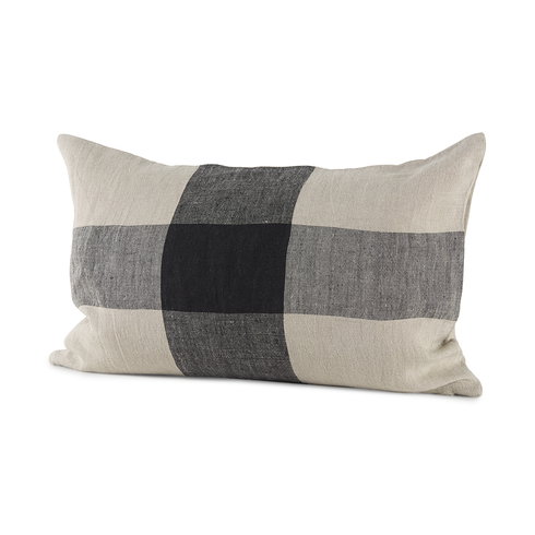 Raquel 13x21 Beige and Black Fabric Plaid Pillow Cover