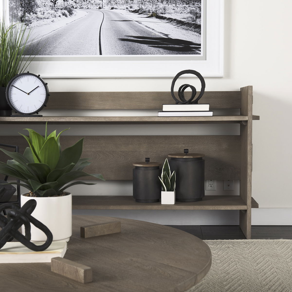 Aida Light Gray Wood Console Table, by Mercana, 76" length x 16" width x 36" height View 4