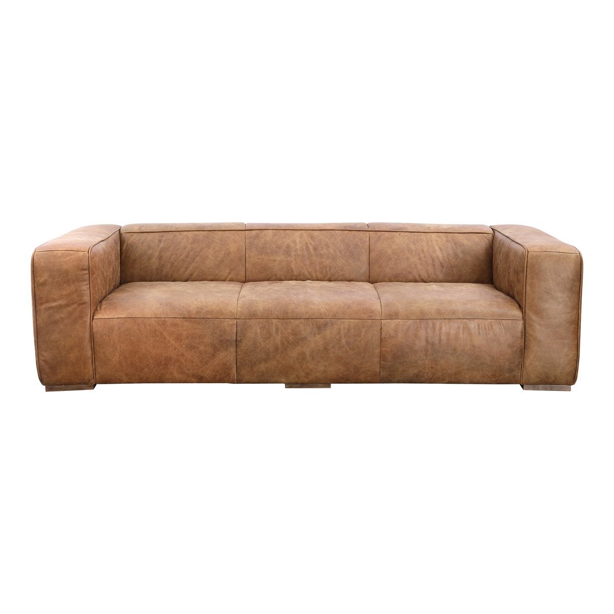 Bolton Sofa Open Road Brown Leather, Sofas & Sectional by Moe's Home, 101" width x 27.5" height x 44.5" depth View 1