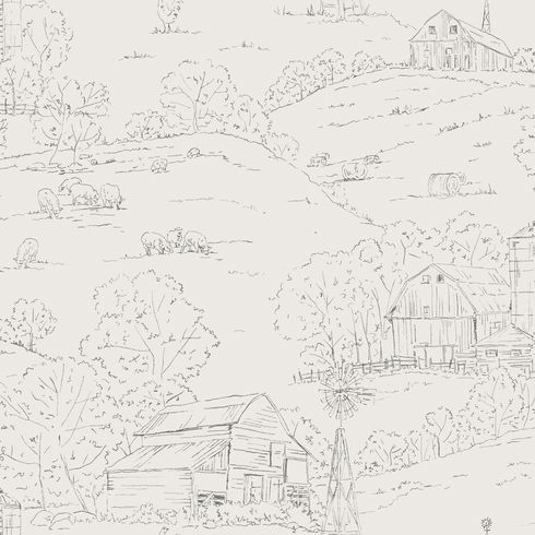 Pasture Toile Beige & Grey Wallpaper