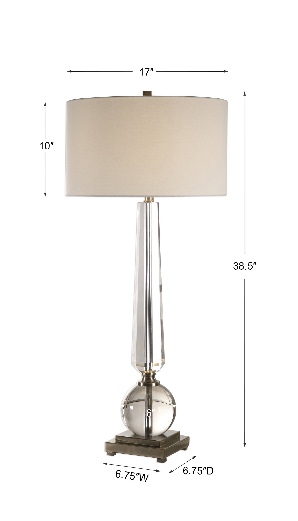 Crista Crystal Lamp, by Uttermost, 1'5" width x 3'2.5" height x 1'5" depth View 3