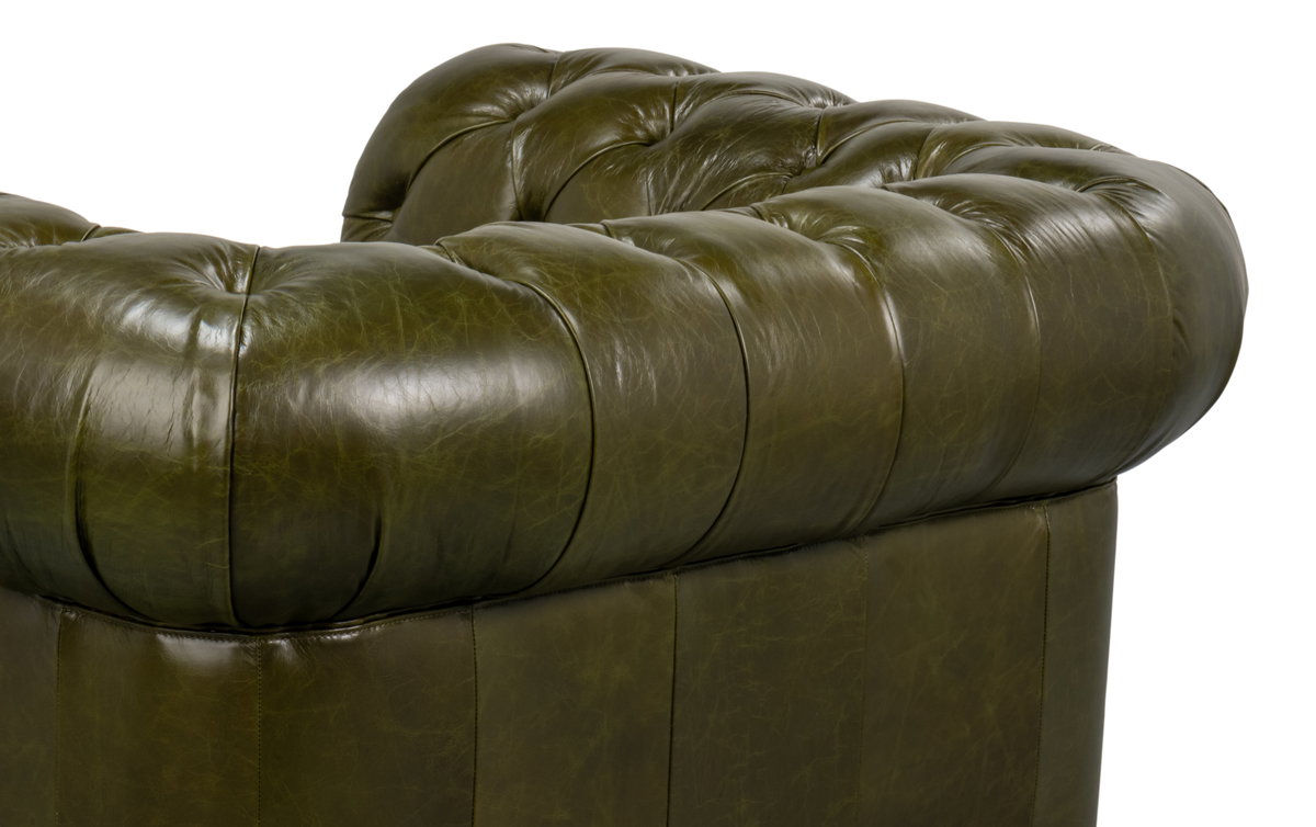 Savile Leather Chair,Green, Seating by Sarreid, 51" length x 39" width x 29" height View 3