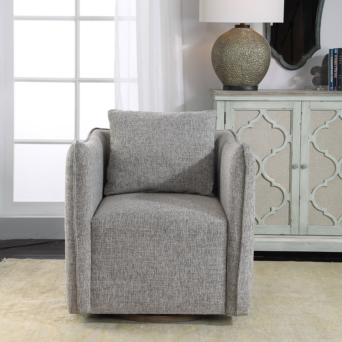 Corben Gray Swivel Chair, Furniture by Uttermost, 30" width x 30" height x 30" depth View 10